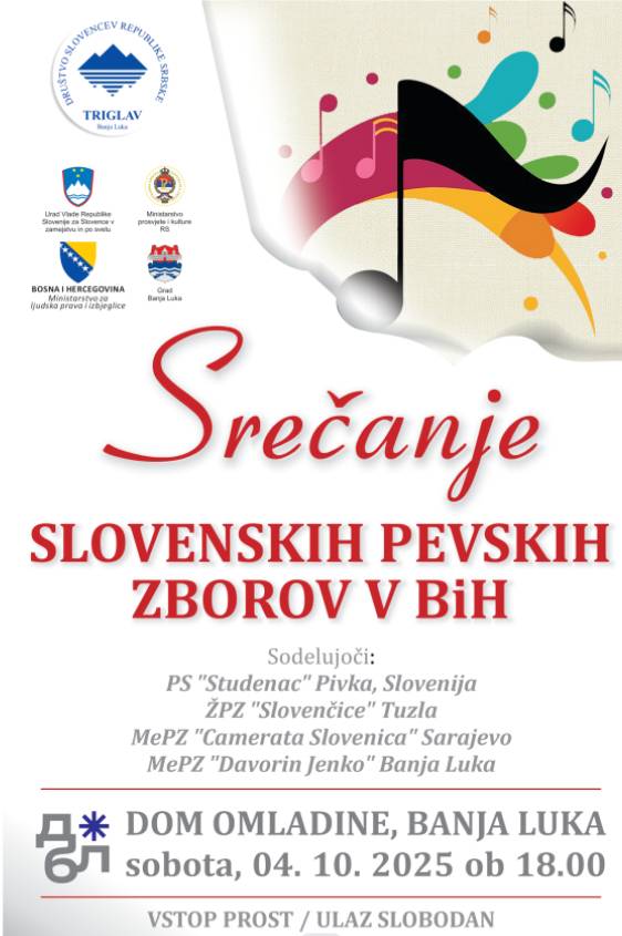 Susreti slovenačkih horova 4. oktobra u Domu omladine