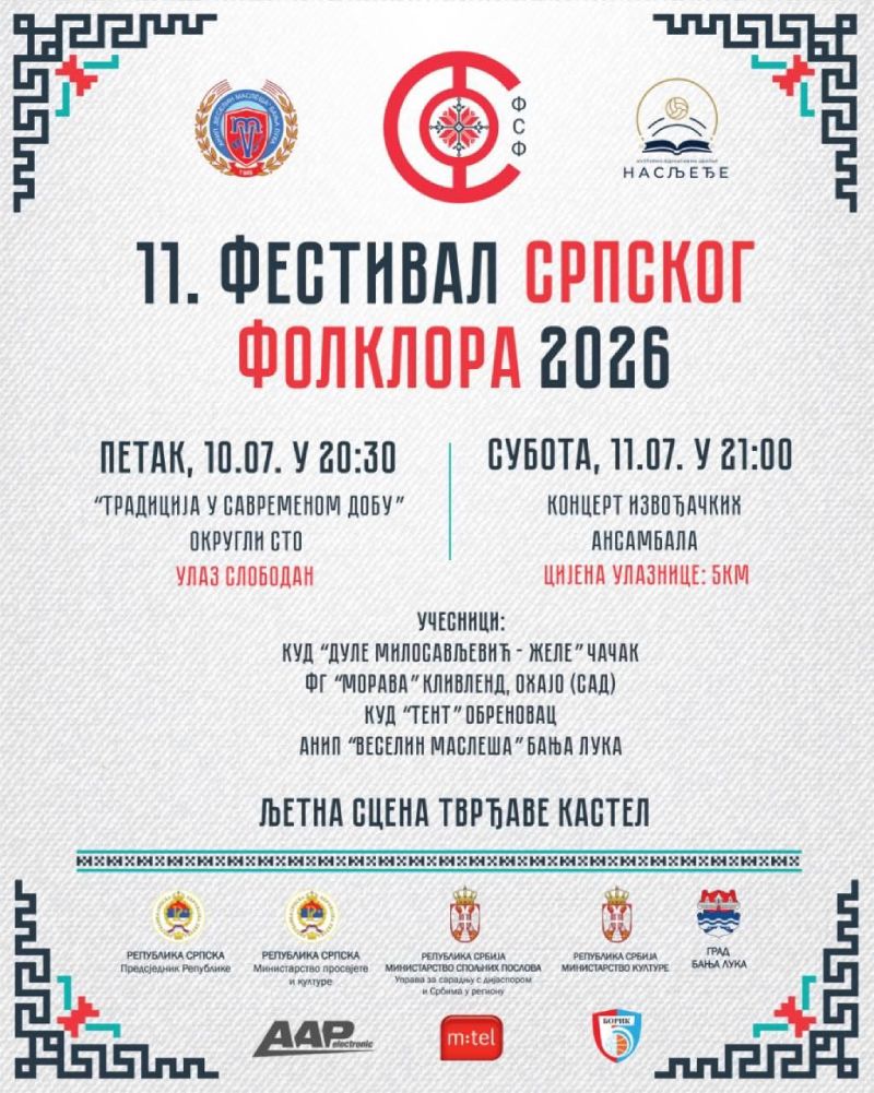 Festival srpskog folklora 10. i 11. jula na tvrđavi Kastel