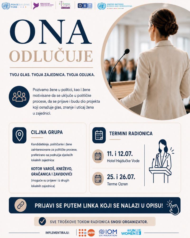 "Ona odlučuje" - program namijenjen kandidatkinjama, političarkama i ženama zainteresovanim za političke procese