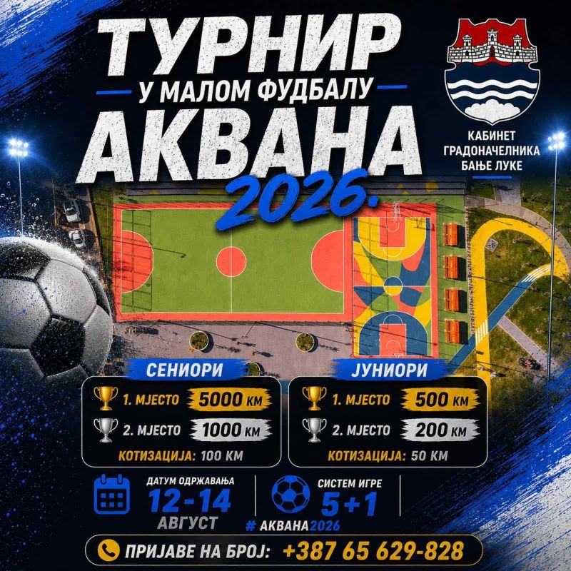Turnir u malom fudbalu „Akvana 2026“ od 12. do 14. avgusta