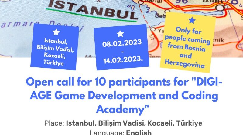 Open call for 10 participants for “DIGI-AGE Game Development and Coding Academy” in Bilişim Vadisi, Kocaeli, Türkiye
