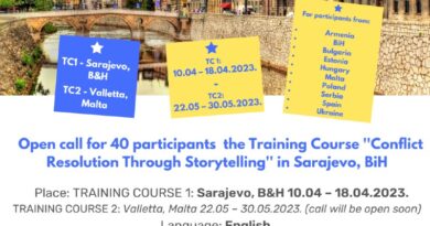 Open call for 40 participants for the Training Course ”Conflict Resolution Through Storytelling” in Sarajevo, BiH