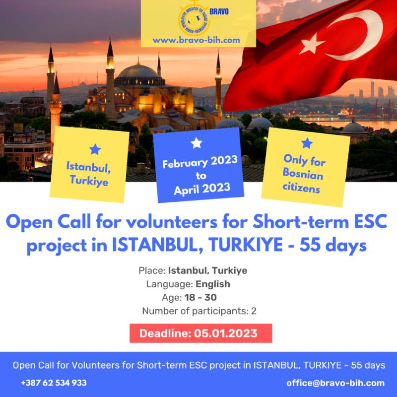 Open Call for volunteers for Short-term ESC project in ISTANBUL, TURKIYE – 55 days