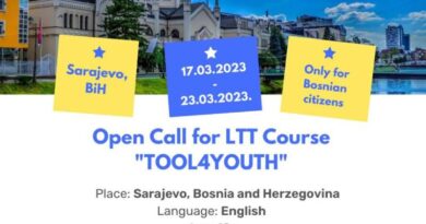 TOOL4YOUTH – OPEN CALL 5 PARTICIPANTS FOR LTT COURSE IN SARAJEVO, BIH