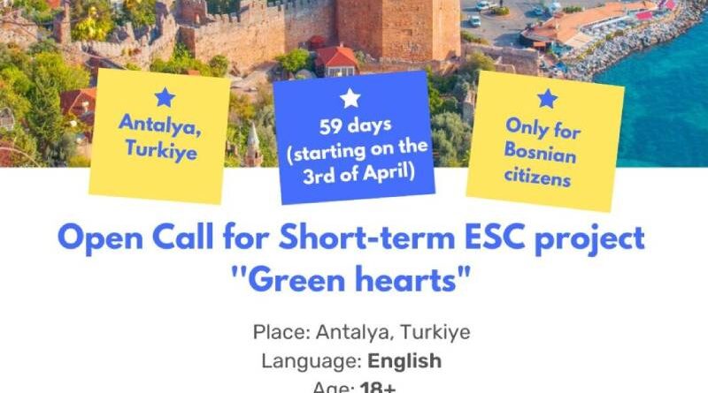 Open call for 2 volunteers for short-term ESC “Green hearts” in Antalya, Turkiye