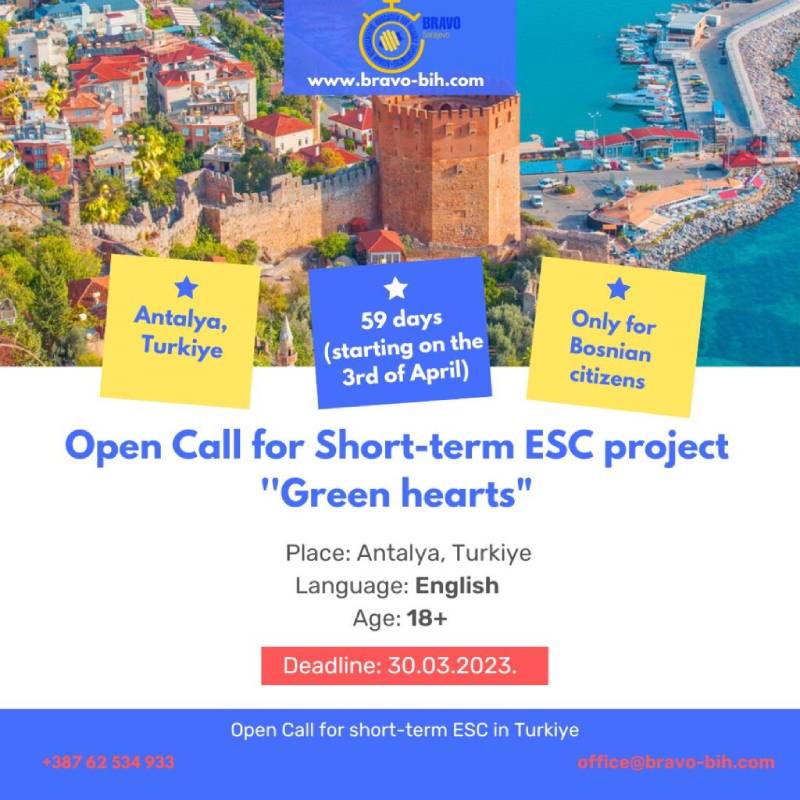 Open call for 2 volunteers for short-term ESC “Green hearts” in Antalya, Turkiye