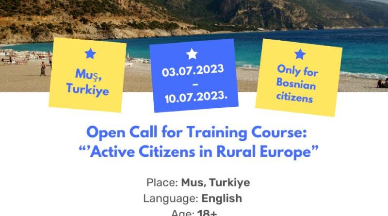 Open Call for 4 Participants for Training Course ‘’Active Citizens in Rural Europe”