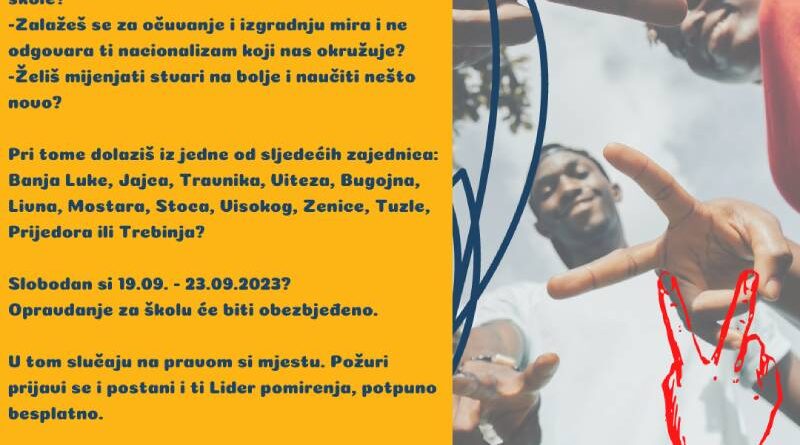 Javni poziv za učesnike treninga Lideri pomirenja 2.0