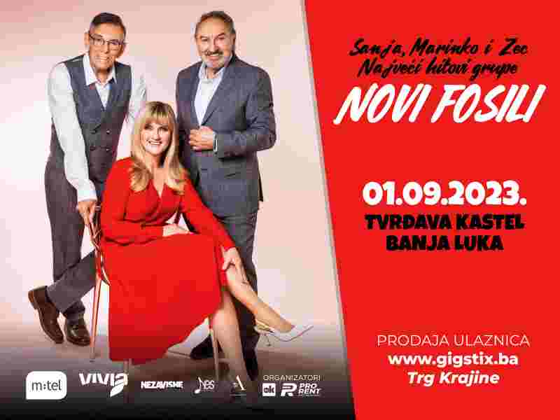 Sanja, Marinko i Zec - najveći hitovi grupe Novi fosili 01. septembra na tvrđavi Kastel