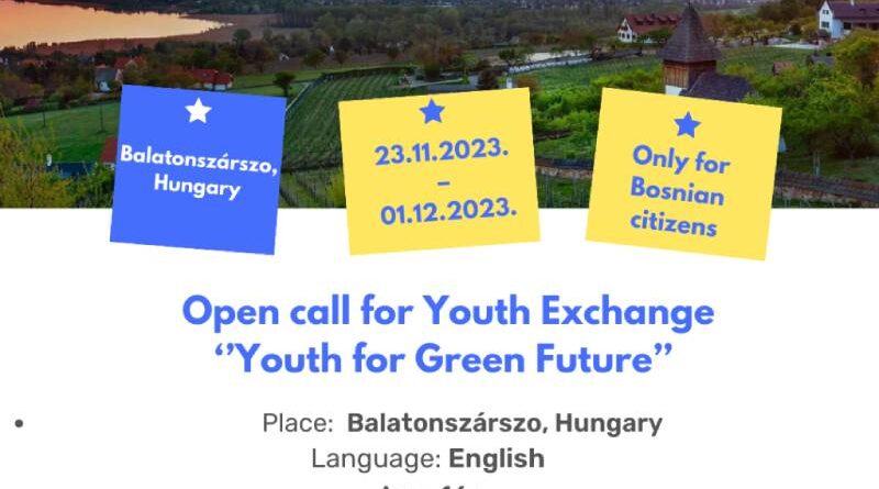Open call for participants for Youth Exchange “Youth for Green Future” in  Balatonszárszo, Hungary