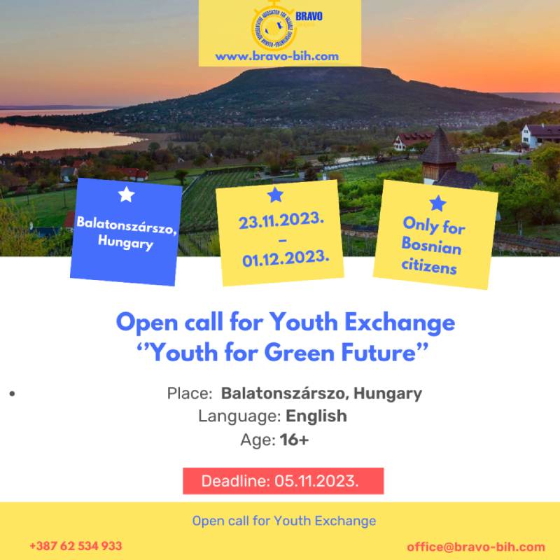 Open call for participants for Youth Exchange “Youth for Green Future” in  Balatonszárszo, Hungary