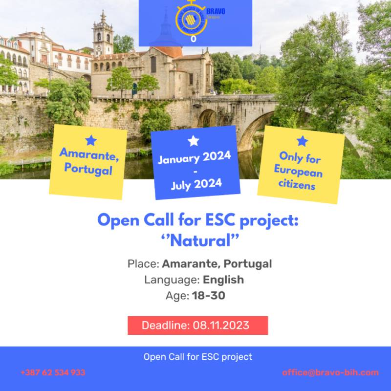 Open call for participants from Europe for ESC project ”Natural” in Amarante, Portugal