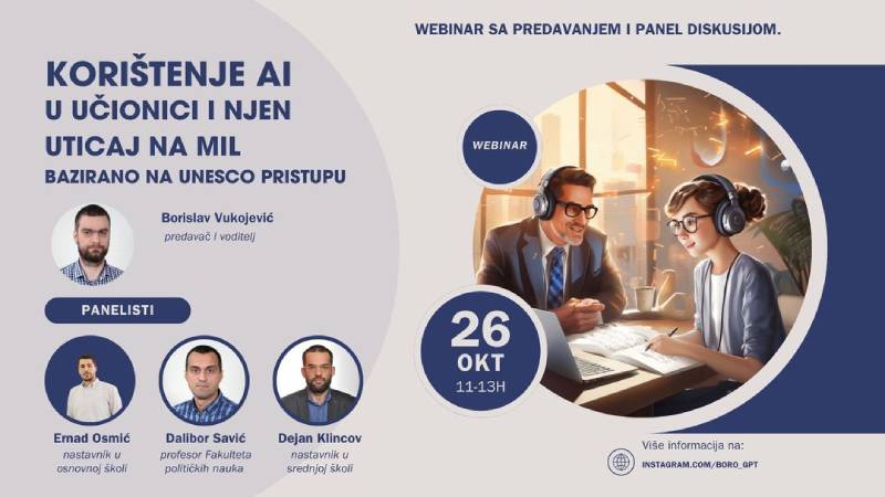 Webinar: Korištenje vještačke inteligencije u učionici i njen uticaj na medijsku pismenost
