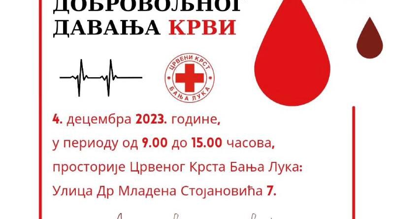 Crveni krst Banja Luka: Akcija dobrovoljnog davanja krvi