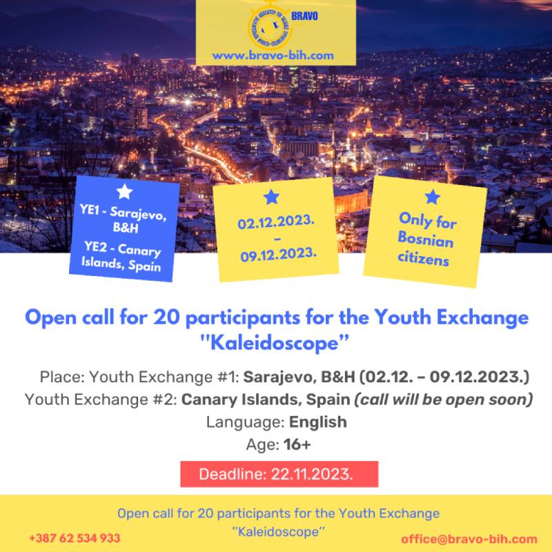 Open call for 20 participants for Youth Exchange ”Kaleidoscope” in Sarajevo