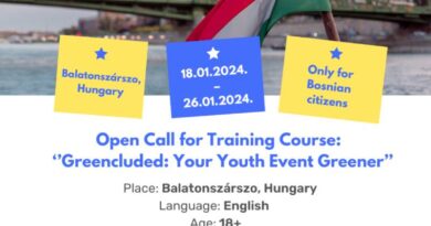 Open call for Training Course ‘’Greencluded: Your Youth Event Greener” in Hungary