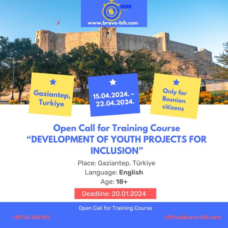 Open Call TC “Development of Youth Projects for Inclusion” – Gaziantep, Türkiye