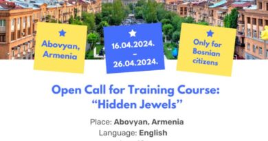 Open call for 2 participants for Training Course “Hidden Jewels” in Abovyan, Armenia