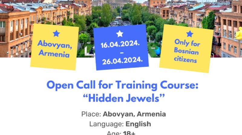 Open call for 2 participants for Training Course “Hidden Jewels” in Abovyan, Armenia