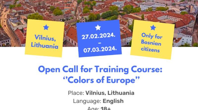 Open call for 3 participants for the Training Course ”Colors of Europe” in Vilnius, Lithuania