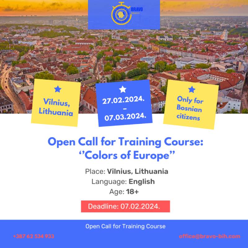 Open call for 3 participants for the Training Course ”Colors of Europe” in Vilnius, Lithuania
