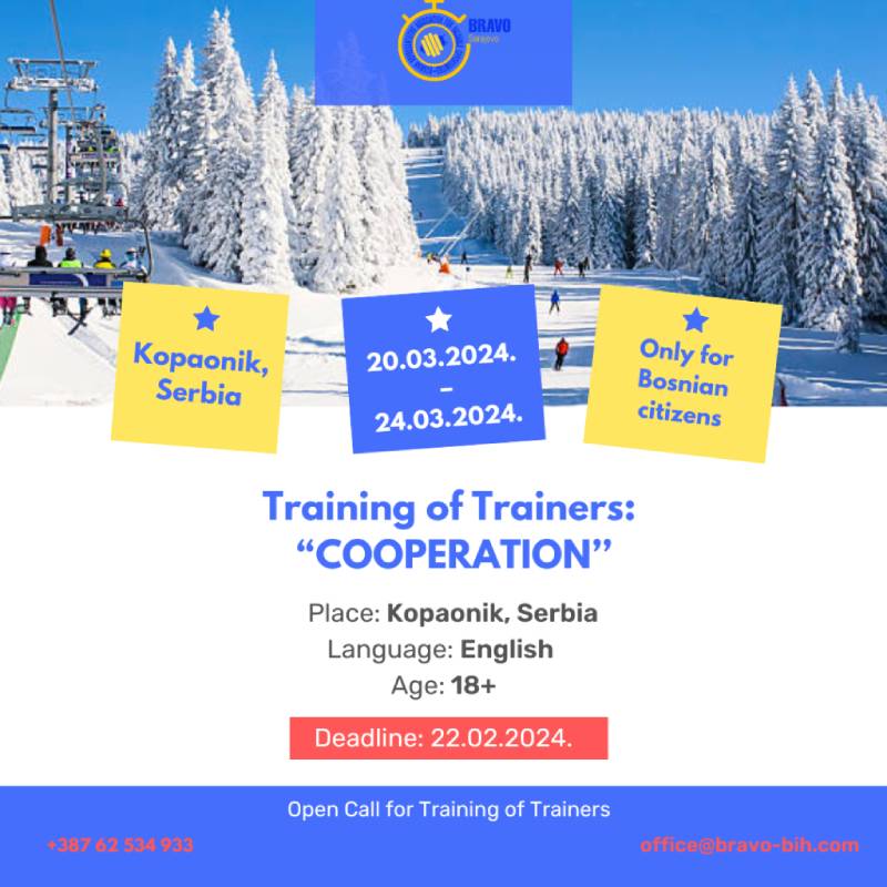 Open call for 6 participants for Training of Trainers: “COOPERATION” in Kopaonik, Serbia