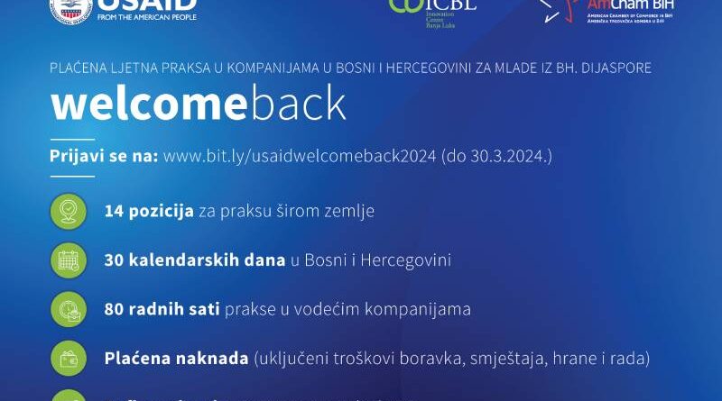 Poziv za prijave mladih članova/ica bh. dijaspore za ostvarivanje poslovne prakse u Bosni i Hercegovini