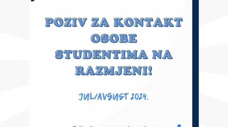 Poziv za kontakt osobe studentima na razmjeni