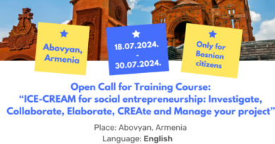 Open Call for 3 participants for Training Course in Abovyan, Armenia