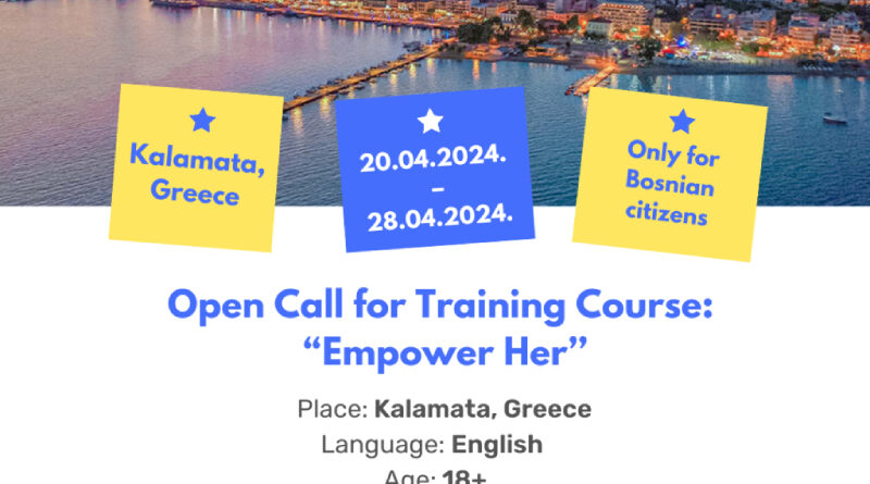 Open call for Training Course “Empower Her” in Kalamata, Greece