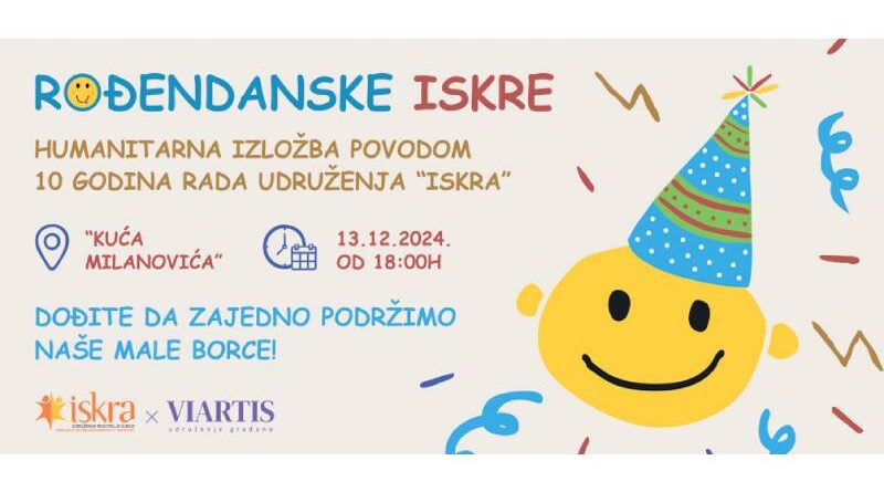 Kuća Milanovića: Humanitarna prodajna izložba likovnih djela “Rođendanske Iskre” za pomoć djeci oboljeloj od raka