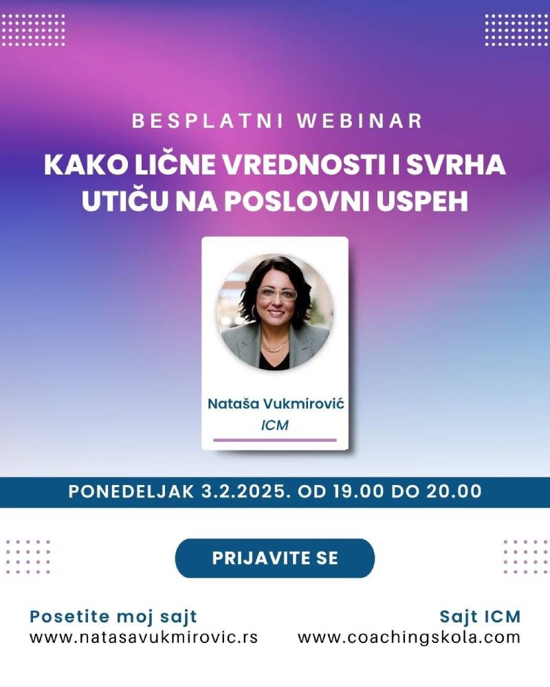 Webinar: Kako lične vrednosti i svrha utiču na poslovni uspeh