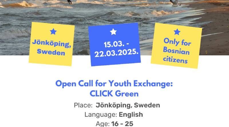 Open Call for Youth Exchange “CLICK Green” in Jönköping, Sweden