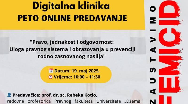 Online predavanje: Pravo, jednakost i odgovornost: Uloga pravnog sistema i obrazovanja u prevenciji rodno zasnovanog nasilja