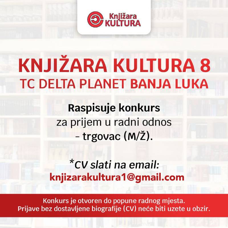 Knjižara Kultura zapošljava