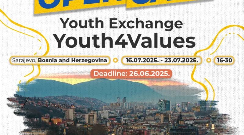 Open Call for Youth Exchange “Youth4Values” in Sarajevo, Bosnia and Herzegovina