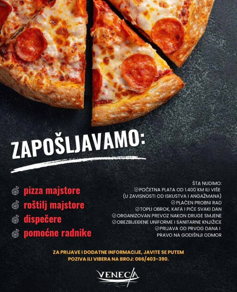 Picerija Venecija zapošljava