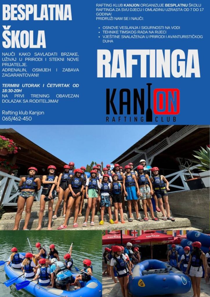 Besplatna škola raftinga za djecu i tinejdžere