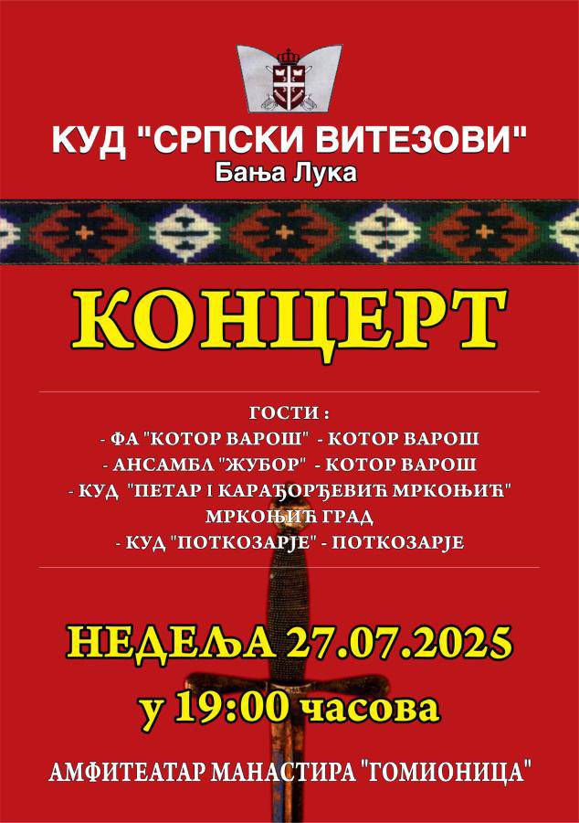 Koncert KUD-a „Srpski vitezovi“ u nedjelju u amfiteatru manastira Gomionica