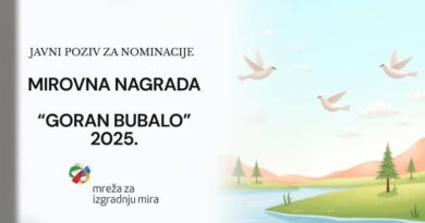 Mirovna nagrada „Goran Bubalo“ 2025. - Javni poziv za nominacije