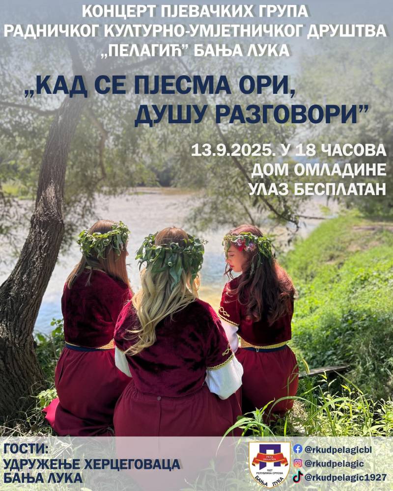 „Kad se pjesma ori, dušu razgovori“: U subotu koncert KUD-a „Pelagić“ u Domu omladine