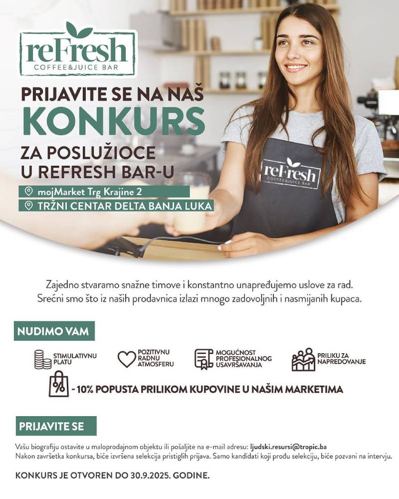 reFresh bar zapošljava