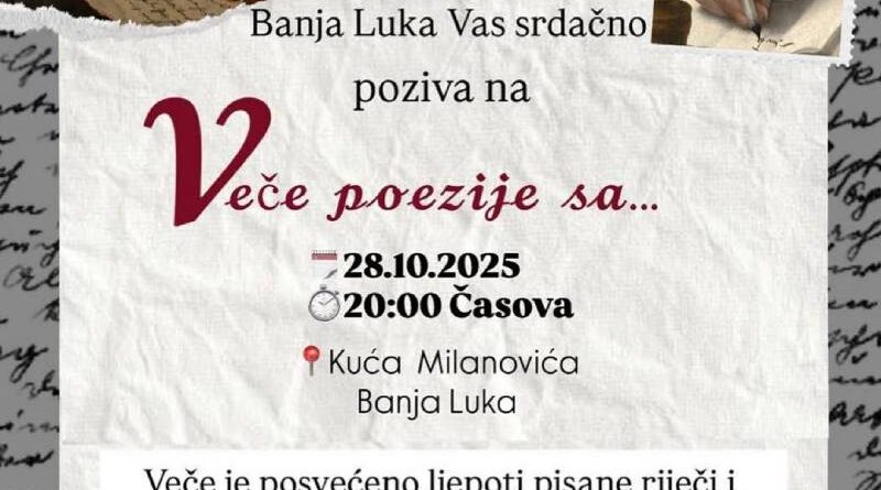 Rotaract klub Banja Luka poziva vas na Veče poezije