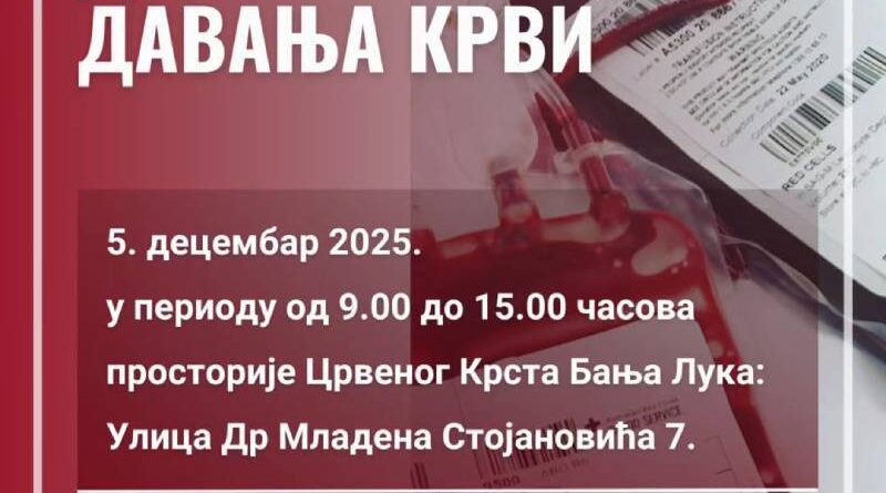 Crveni krst Banja Luka: Akcija dobrovoljnog davanja krvi