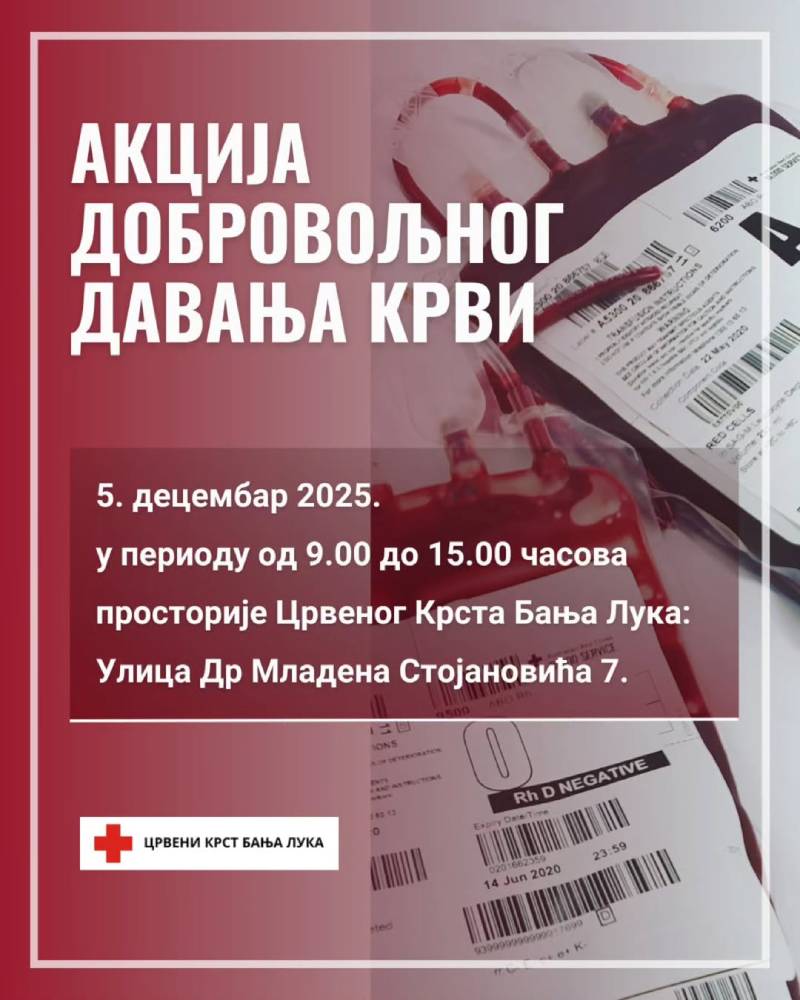 Crveni krst Banja Luka: Akcija dobrovoljnog davanja krvi