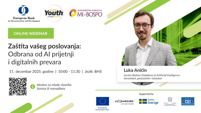Poziv na webinar za mlade u biznisu – „Zaštita vašeg poslovanja: Odbrana od AI prijetnji i digitalnih prevara“