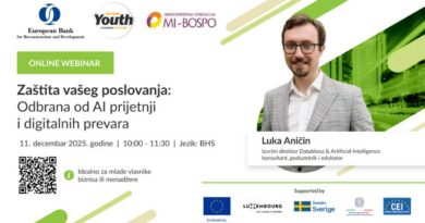 Poziv na webinar za mlade u biznisu – „Zaštita vašeg poslovanja: Odbrana od AI prijetnji i digitalnih prevara“