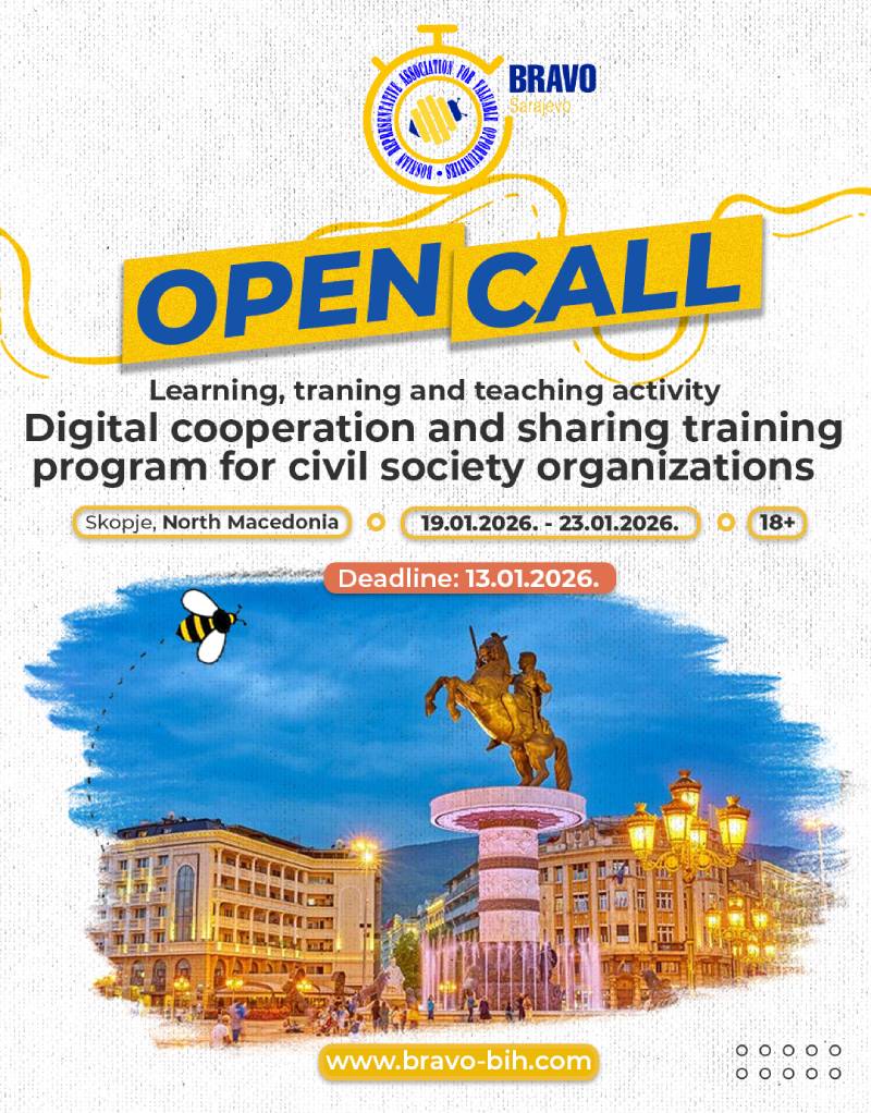 Open Call for Learning, training and teaching activity “DIGITAL COOPERATION AND SHARING TRAINING PROGRAM FOR CIVIL SOCIETY ORGANIZATIONS” in Skopje, North Macedonia