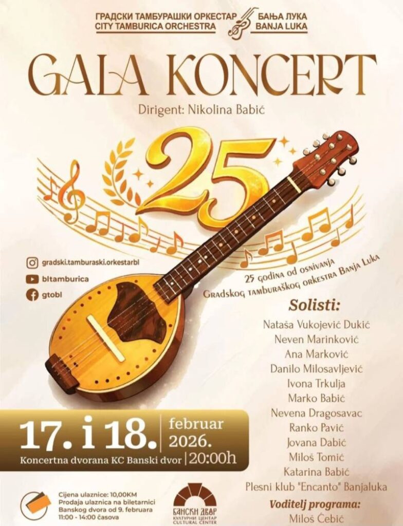 Gala koncert Gradskog tamburaškog orkestra 17. i 18. februara u Banskom dvoru