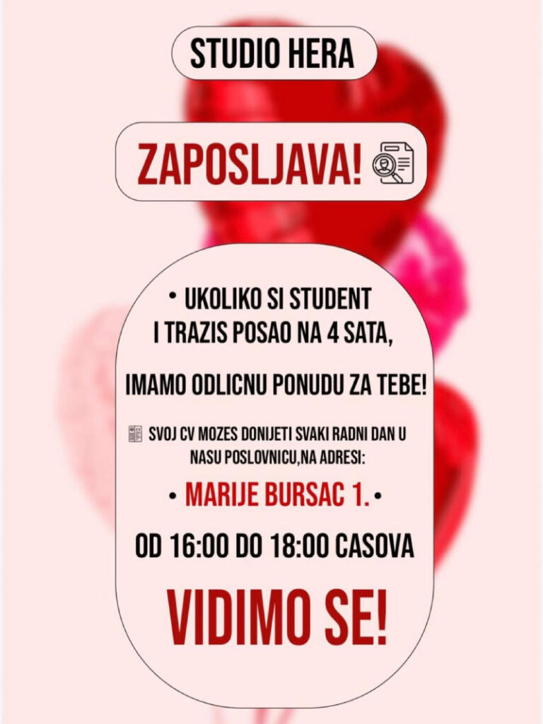 STUDIO HERA zapošljava